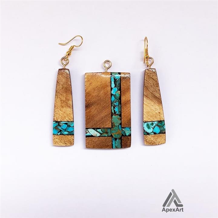 نیم ست فیروزه کوبی چوبی طرح ماریا کد 372